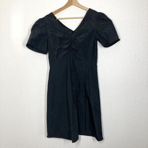 Club Monaco Black Dress Womens 0 V Neck Puff Sleeve Ruched Fit & Flare